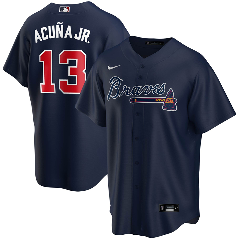 2020 MLB Men Atlanta Braves #13 Ronald Acuna Jr. Nike Navy 2020 Spring Training Replica Player Jersey 1